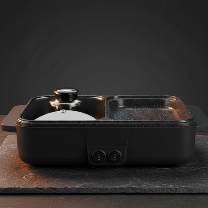Station de Cuisson Électrique 2-en-1 | Gril & Fondue Shabu-Shabu | Barbecue de Table | 3 Coloris