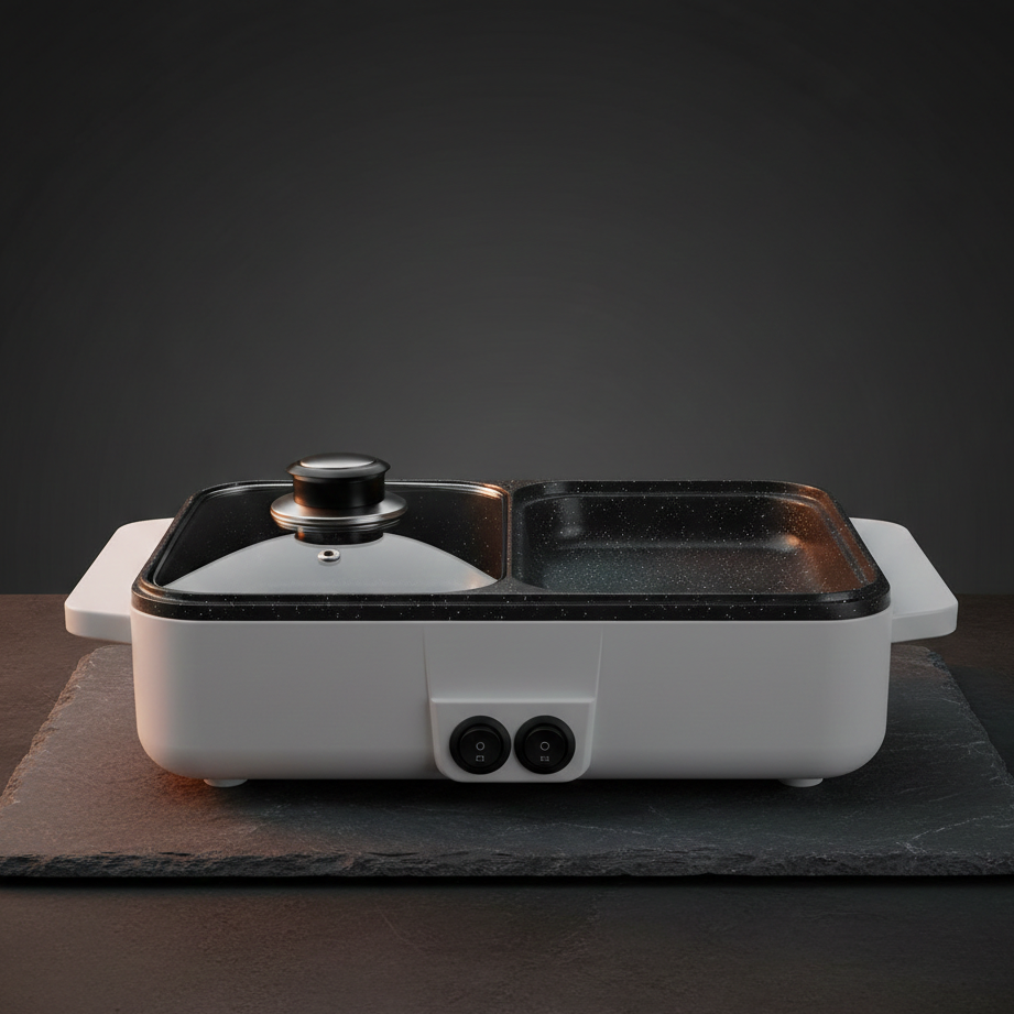 Station de Cuisson Électrique 2-en-1 | Gril & Fondue Shabu-Shabu | Barbecue de Table | 3 Coloris