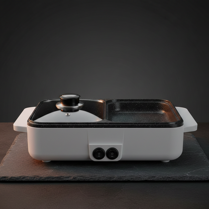 Station de Cuisson Électrique 2-en-1 | Gril & Fondue Shabu-Shabu | Barbecue de Table | 3 Coloris