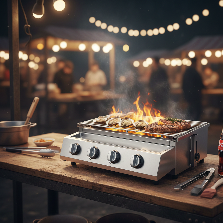 Barbecue à Gaz Professionnel Inox 4 Brûleurs | Allumage Électronique | Thermomètre Intégré | 4-6 Personnes