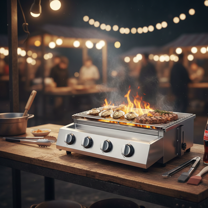 Barbecue à Gaz Professionnel Inox 4 Brûleurs | Allumage Électronique | Thermomètre Intégré | 4-6 Personnes
