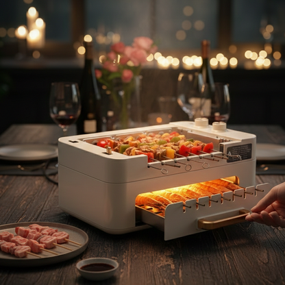 Barbecue Électrique Rotatif 1000W | Rôtissoire & Gril | Poulet Rôti Maison | Intérieur & Extérieur