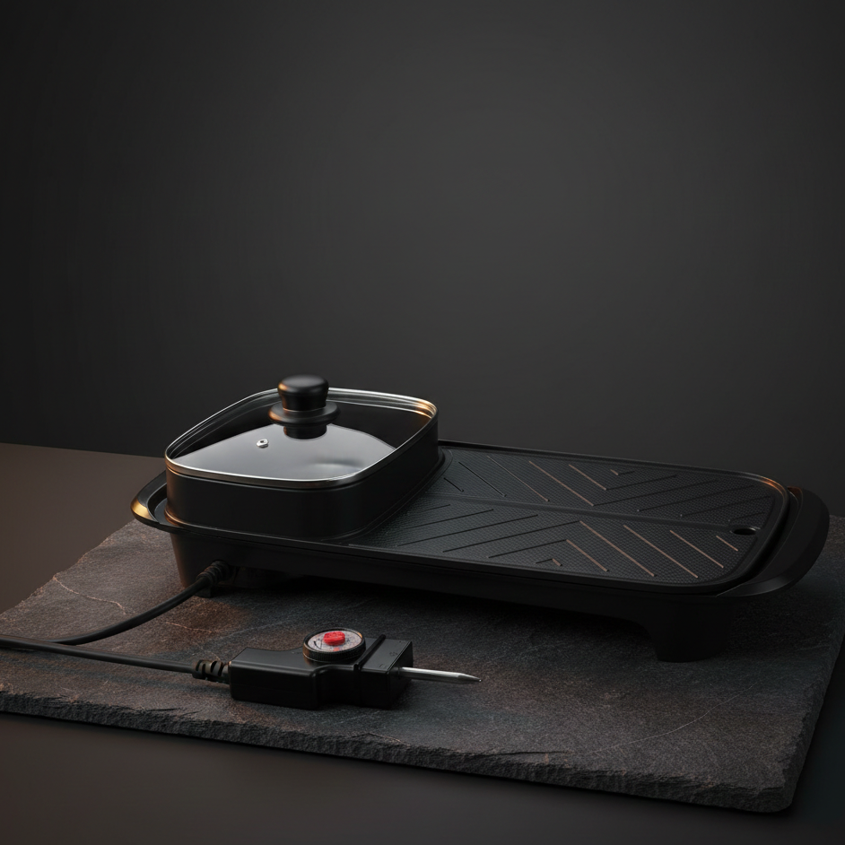 Station Gourmande 2-en-1 | Gril & Fondue Fromage Électrique | 1360W | Raclette & Barbecue de Table