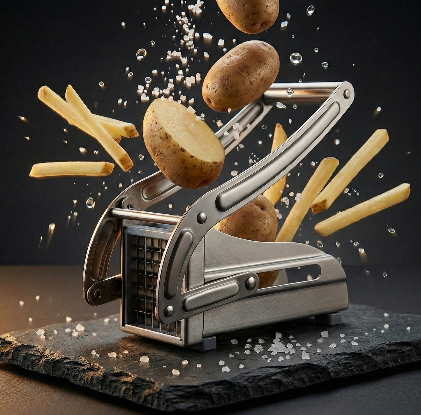 Coupe-Frites Manuel en Acier Inoxydable | Frites Maison Professionnelles | Lame Acier Trempé