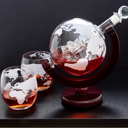 Coffret carafe globe cristal 900ml 2 verres support bois Le Comptoir Culinaire