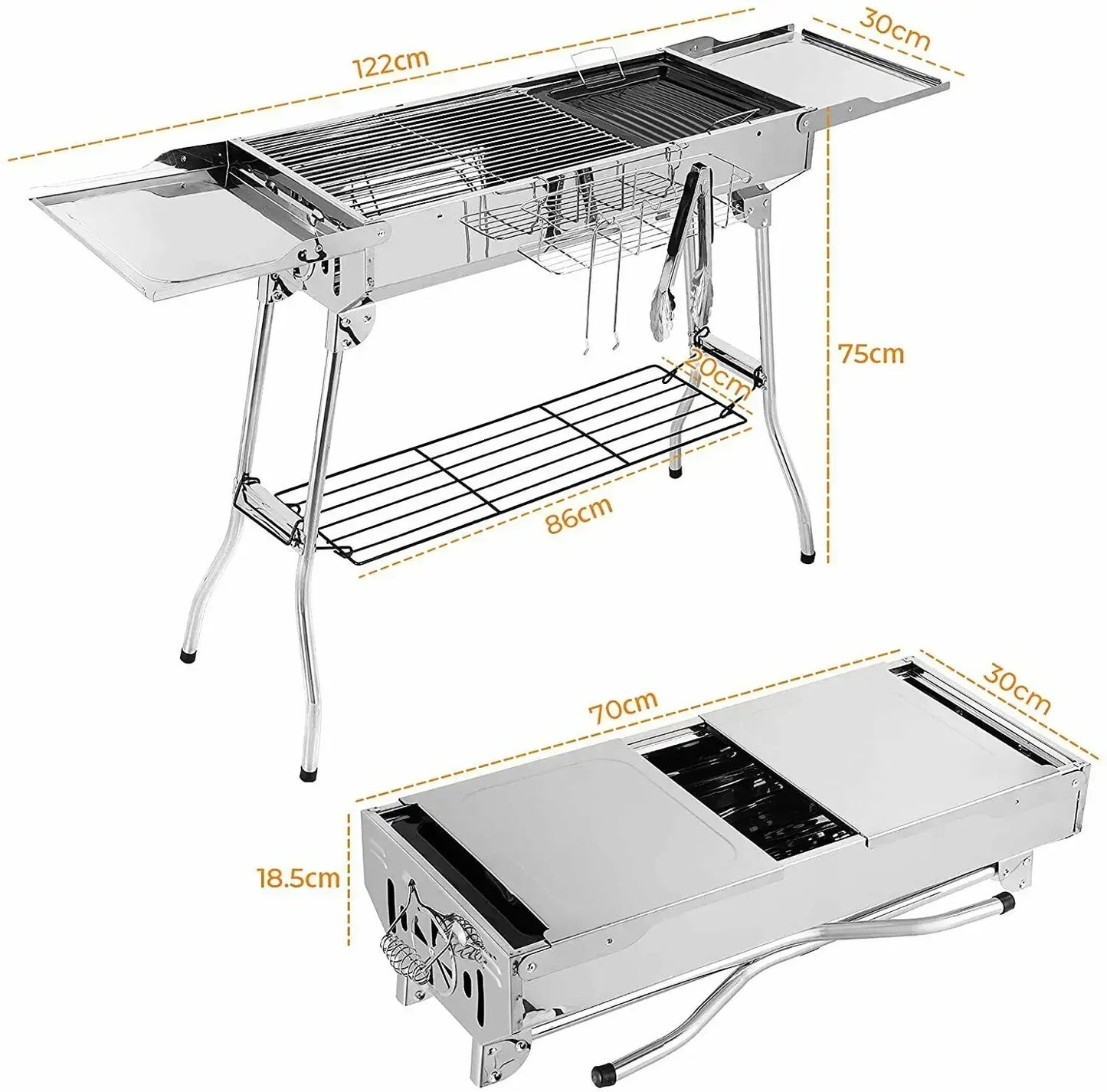 Barbecue charbon portable acier inoxydable ailes pliantes Le Comptoir Culinaire