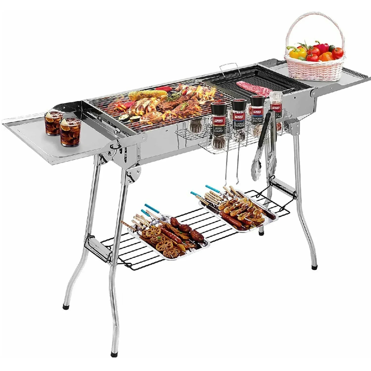 Barbecue charbon portable acier inoxydable ailes pliantes Le Comptoir Culinaire