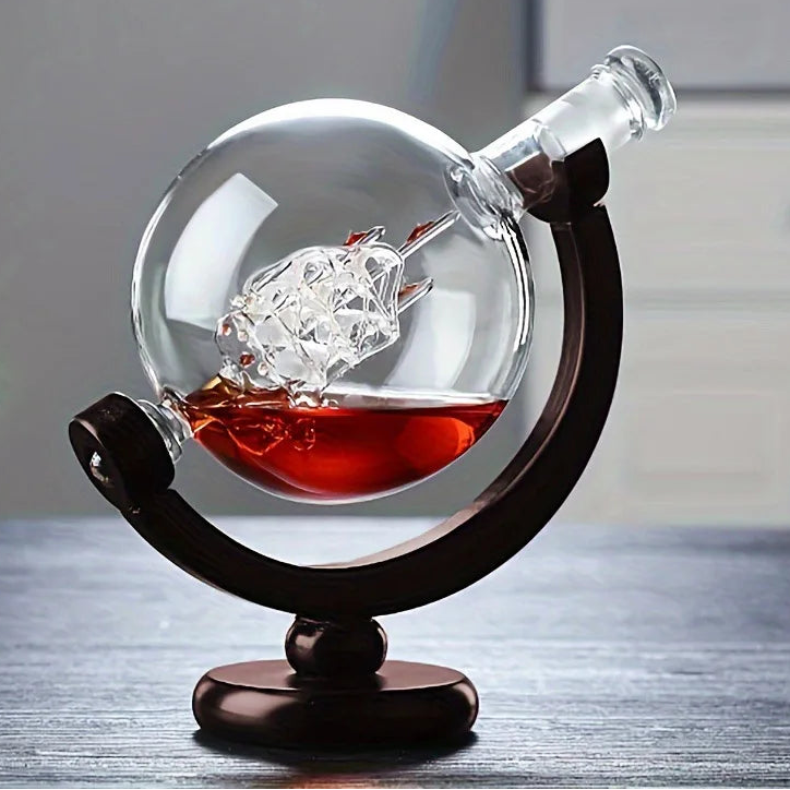 Coffret carafe globe cristal 900ml 2 verres support bois Le Comptoir Culinaire